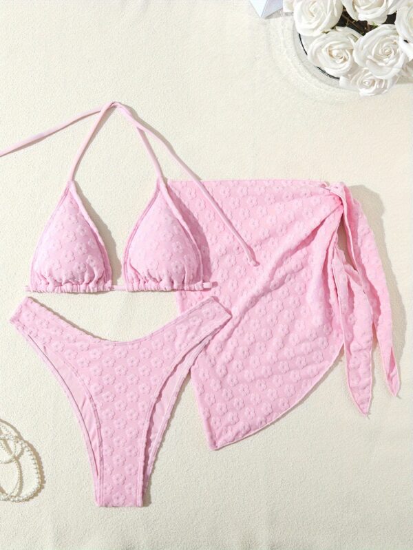 Women's Warm Color Floral Three-Piece Bikini Swimsuit - Image 7