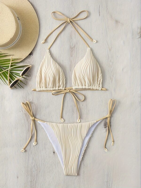 Women's Two-Piece Bikini Swimsuit With Shell Accents And Padded Top, Sexy Swimwear, Adjustable Ties, Beachwear - Image 4