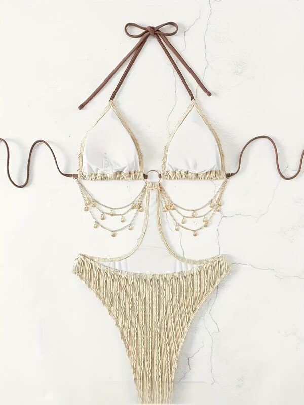 [Sexy One-Piece] 2025 New Women's Fashion Sexy One-Piece Bikini | Beach Vacation Swimwear | Metal Chain Decorated | Detachable Cup High Cut Bottom - Image 6