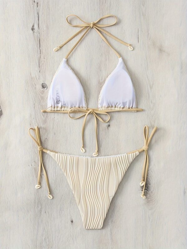 Women's Two-Piece Bikini Swimsuit With Shell Accents And Padded Top, Sexy Swimwear, Adjustable Ties, Beachwear - Image 5