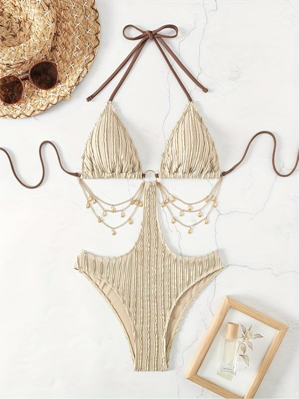 [Sexy One-Piece] 2025 New Women's Fashion Sexy One-Piece Bikini | Beach Vacation Swimwear | Metal Chain Decorated | Detachable Cup High Cut Bottom - Image 5