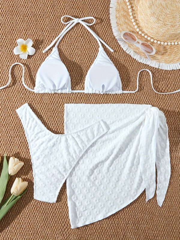 Women's Warm Color Floral Three-Piece Bikini Swimsuit - Image 5
