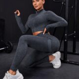 Seamless Thumb Hole Zip-Up Yoga Set - Stretchy, Breathable Activewear in Vibrant Purple, High Waist, Full Body Workout, Fitness &Stretching|Thumbhole Top|Zipper Detail - Image 2