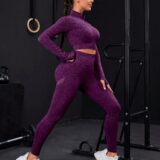 Seamless Thumb Hole Zip-Up Yoga Set - Stretchy, Breathable Activewear in Vibrant Purple, High Waist, Full Body Workout, Fitness &Stretching|Thumbhole Top|Zipper Detail - Image 6