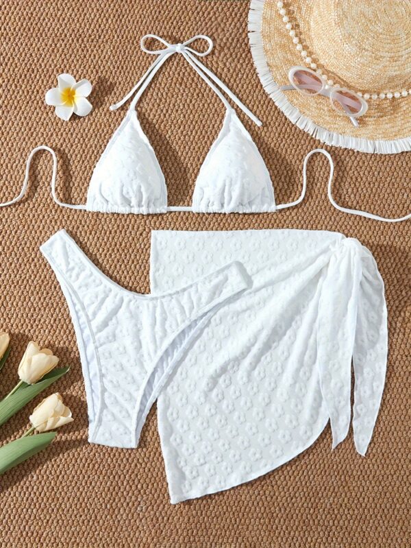Women's Warm Color Floral Three-Piece Bikini Swimsuit - Image 2
