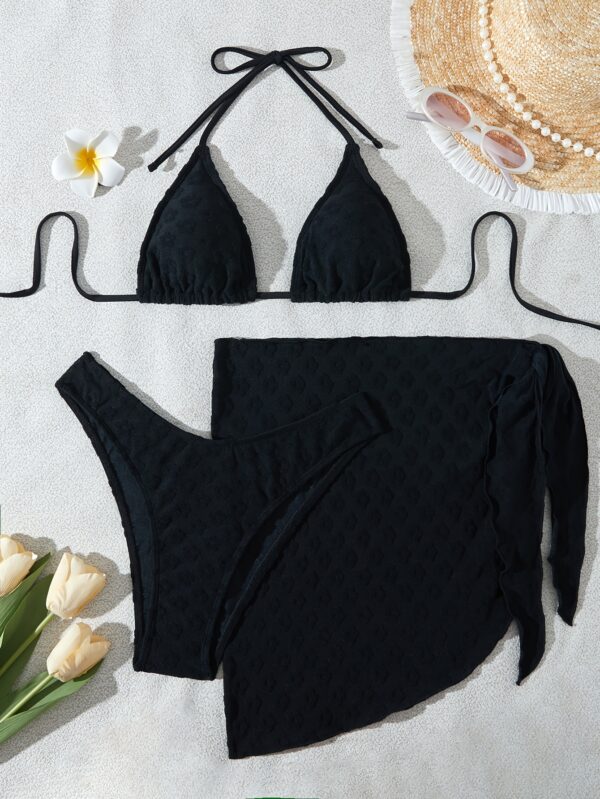 Women's Warm Color Floral Three-Piece Bikini Swimsuit - Image 3