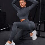 Seamless Thumb Hole Zip-Up Yoga Set - Stretchy, Breathable Activewear in Vibrant Purple, High Waist, Full Body Workout, Fitness &Stretching|Thumbhole Top|Zipper Detail - Image 7